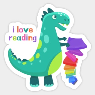 Dinosaur I Love Reading - Cute Dinosaur Book Reading - Bookworm - Book Dinosaur Sticker